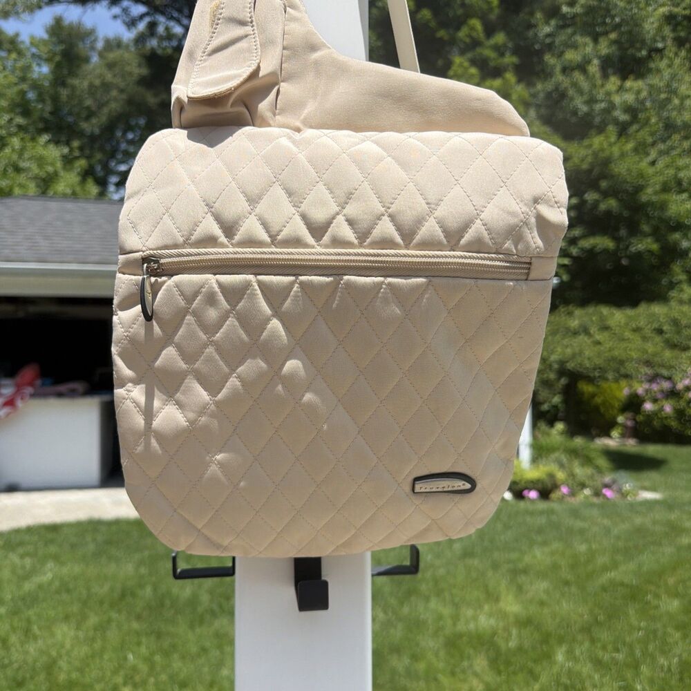 Travelon Anti Theft Crossbody Sling Purse Pockets Expandable  Ivory Color